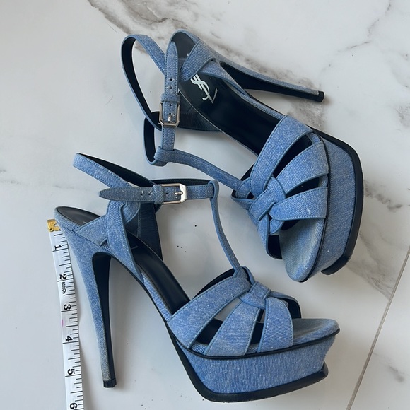 Saint Laurent Tribute Sandal Blue Jean 38.5 👖 👠 - Picture 2 of 10